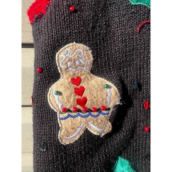 Basic editions Medium holiday Christmas gingerbread embroidery ugly sweater vest - Picture 7 of 8